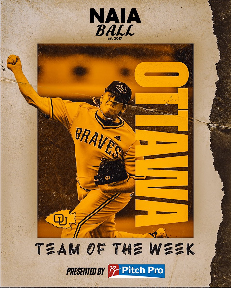 NAIABall's tweet photo. The NAIA Ball Team of the Week presented by @AeroformAthltic 

Ottawa Braves (Kan.) - 
OU finished the week 4-0 in conference play including a massive three game sweep over No. 9 Oklahoma Wesleyan. The Braves (15-1) are currently riding an eleven game winning streak #NAIABaseball https://t.co/F82NHbvchU