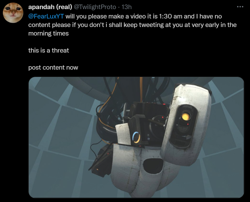 TwilightProto's tweet photo. @FearLuxYT 

Day 1.5
post content man
we're all waiting
im being peaceful
it shall only get worse

-kind regards, apandah (real) https://t.co/Qe9doOm2ZI