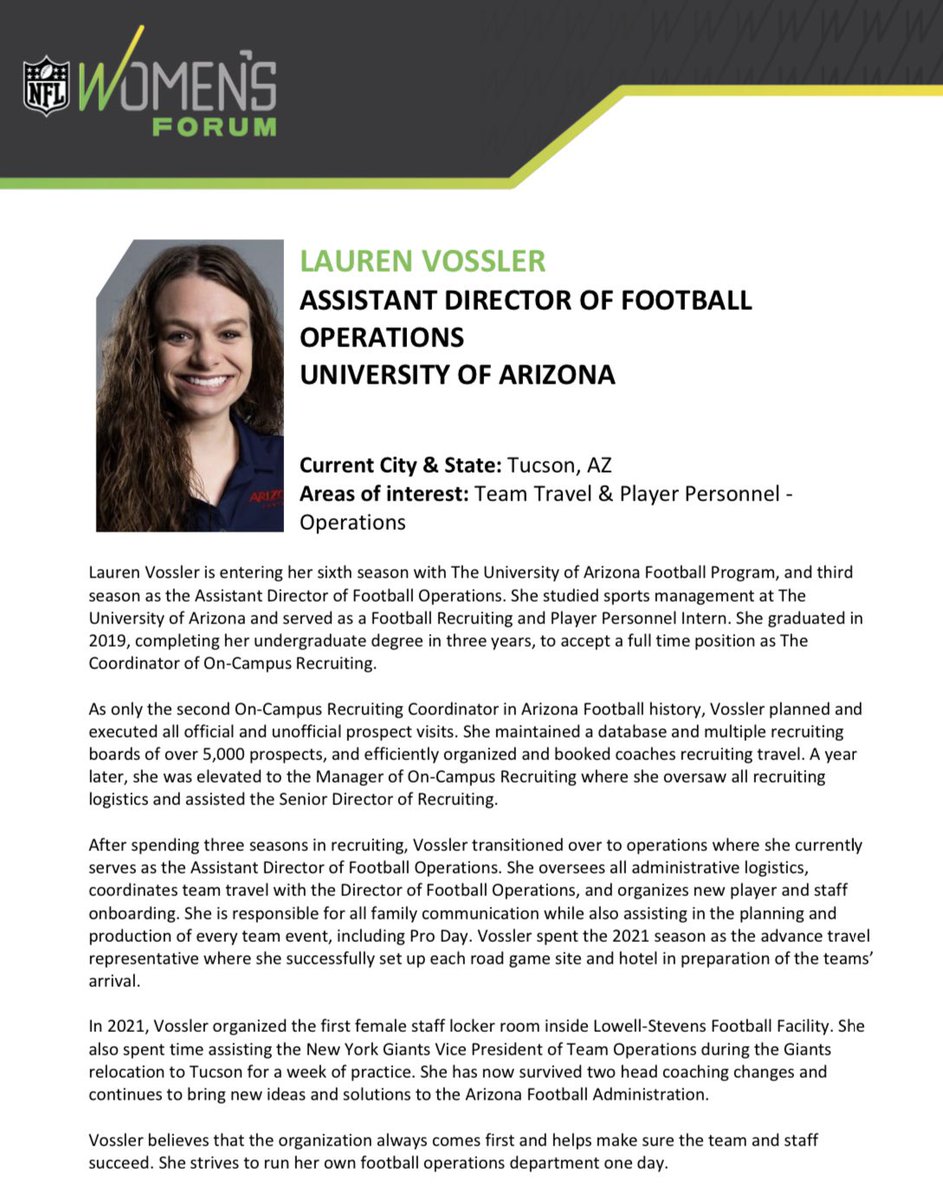 LaurenVossler's tweet photo. Honored to be a participant in the 2022 @NFL Women’s Forum! Thank you to @samrap10, @VJHutch87, @andiedjamal, and Kassandra Garcia for this opportunity. I am beyond grateful. 

#ForwardProgress | @NFLFootballOps https://t.co/eXn1hoUmCF