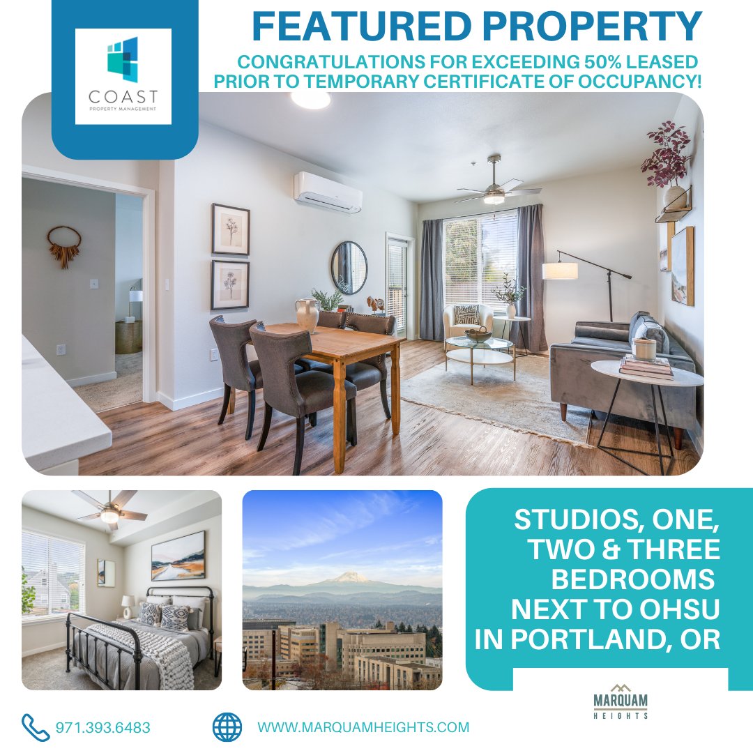 TheCoastGroup's tweet photo. Congratulations to the team at Marquam Heights for exceeding 50% leased prior to obtaining a Temporary Certificate of Occupancy! They are happily moving in new residents and continuing to lease at a fast pace. Marquam Heights is just steps away from OHSU on Marquam Hill. Come... https://t.co/EHe66trWsy