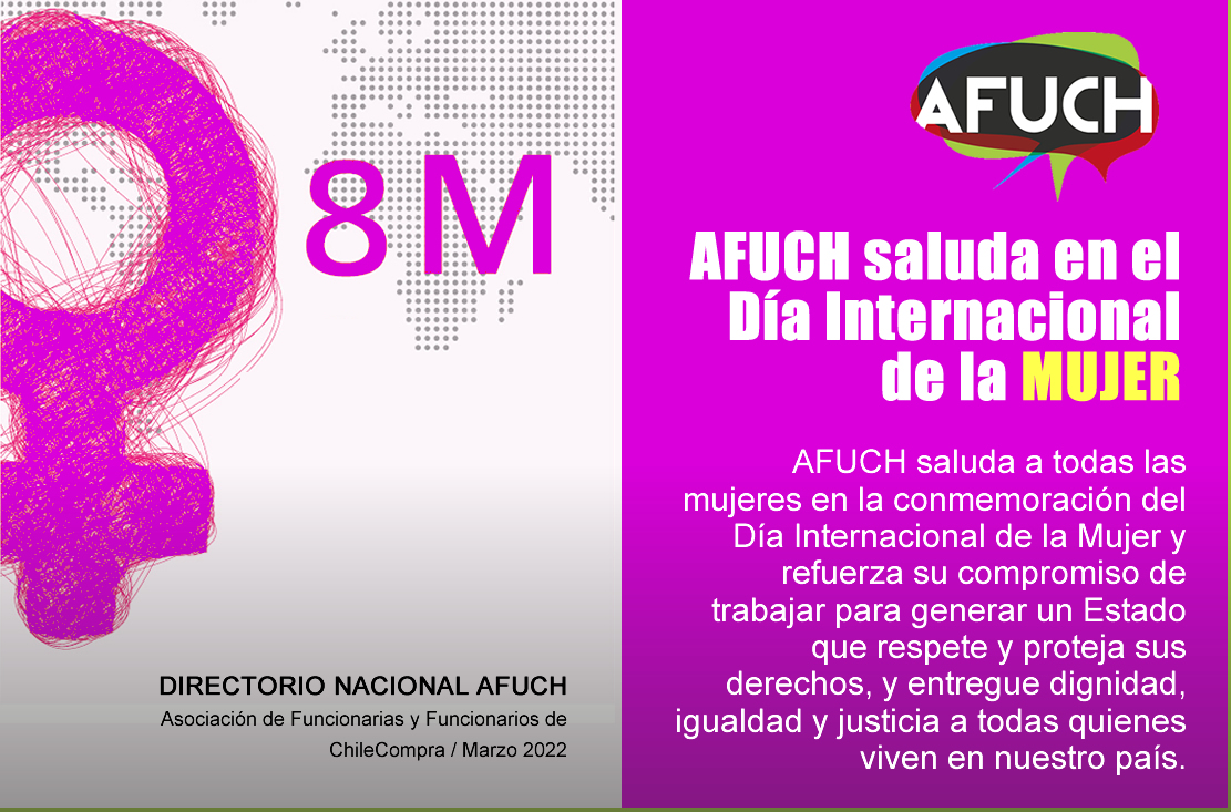 Fraternal saludo del directorio AFUCH a sus asociadas y a las funcionarias de ChileCompra - 8 de Marzo 2022