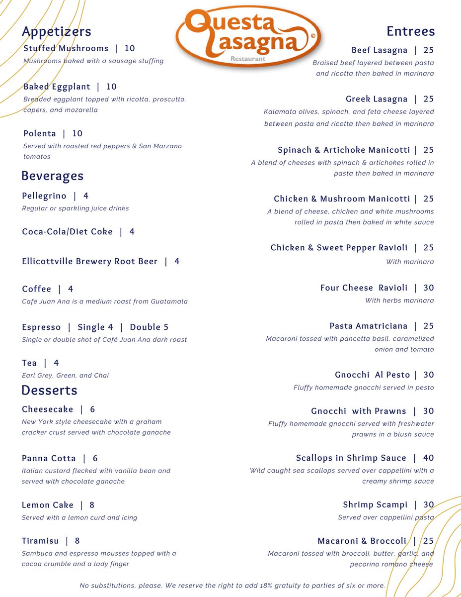 QuestaLasagna's tweet photo. Here’s our current menu! https://t.co/ISIyhYVglY