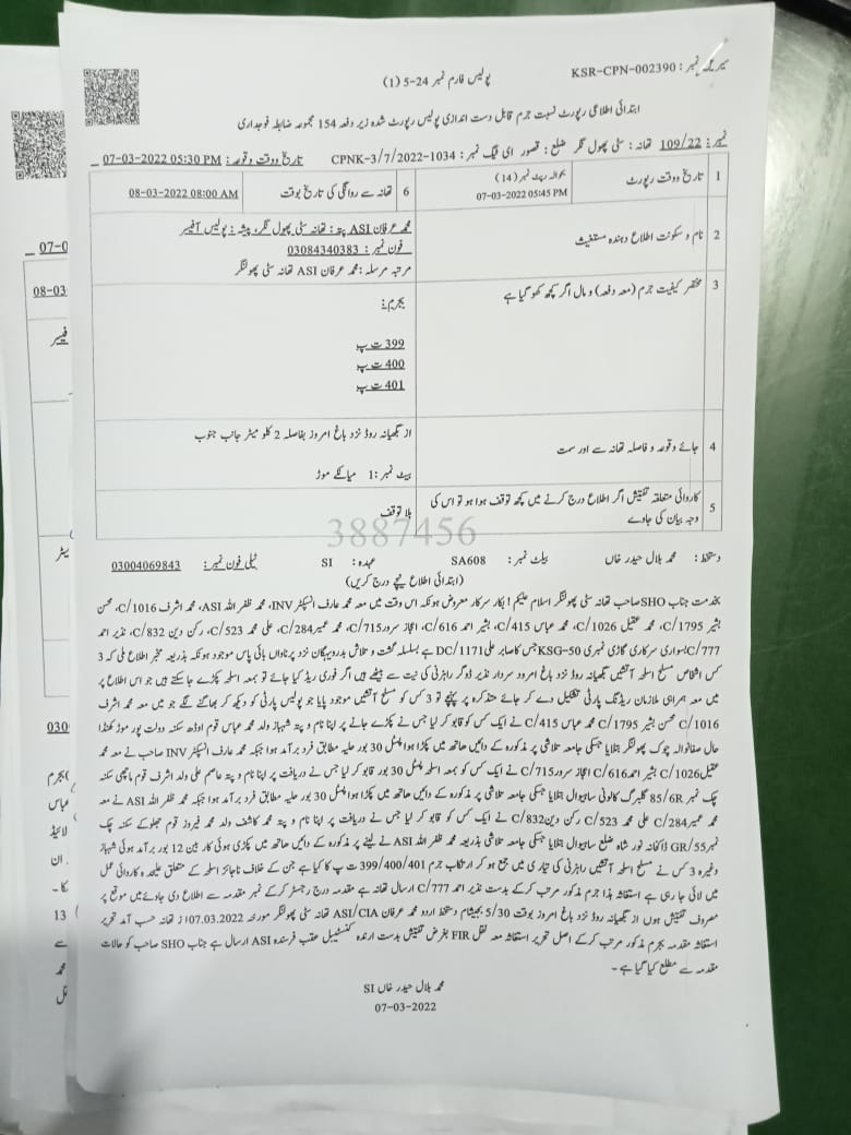 تھانہ سٹی پھولنگرایس ایچ اوملک جبارکی کاروائی تین ڈاکو سرغنہ سمیت گرفتارملزمان کےقبضہ سےایک لاکھ روپےاورناجائزاسلحہ برآمدملزمان سرغنہ شہبازولدعباس ساکن موڑکھنڈا،کاشف ولدفیروزساکن ساہیوال اورعاصم ولداشرف ساکن ساہیوال گرفتار*