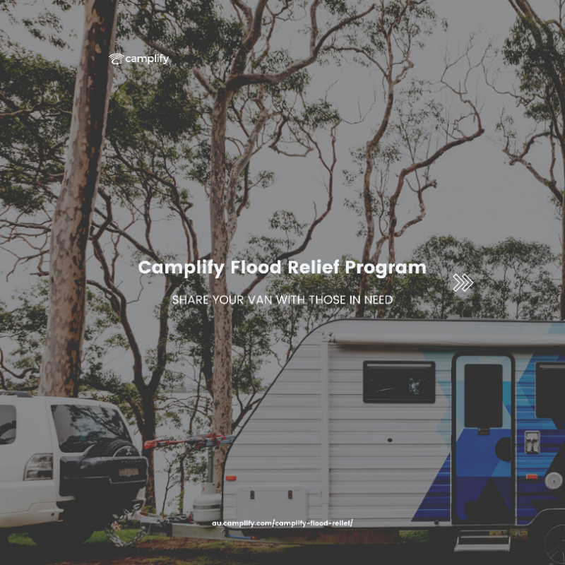 CamplifyTeam's tweet photo. Share your van with those in need 💙 Want to help provide temporary emergency accomodation for flood-impacted residents? Get involved with our #CamplifyFloodRelief program. For more information head to: https://t.co/b9pQ7Vr32D