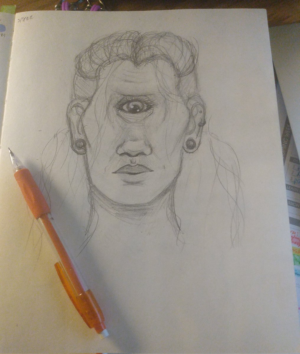 thisalienartist's tweet photo. hey y'all it's been a while. how are you doing? im doing pretty ok. here's a lil cyclops i sketched during my math class today https://t.co/arKrlDp74B
