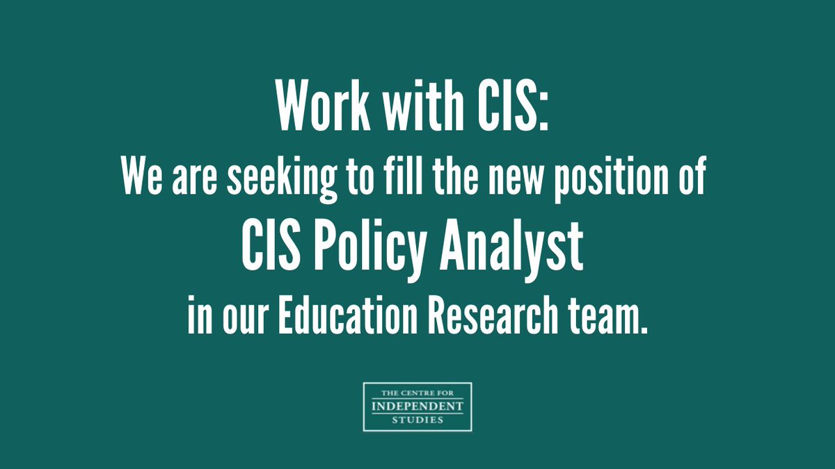 WORK WITH US. 
We are seeking an Policy Analyst to be part of the Education Team. Do you align with the CIS mission and have an interest in developing solutions to improve Australia’s education system?

Apply below
Seek: seek.com.au/job/56116037
Indeed: au.indeed.com/job/education-…