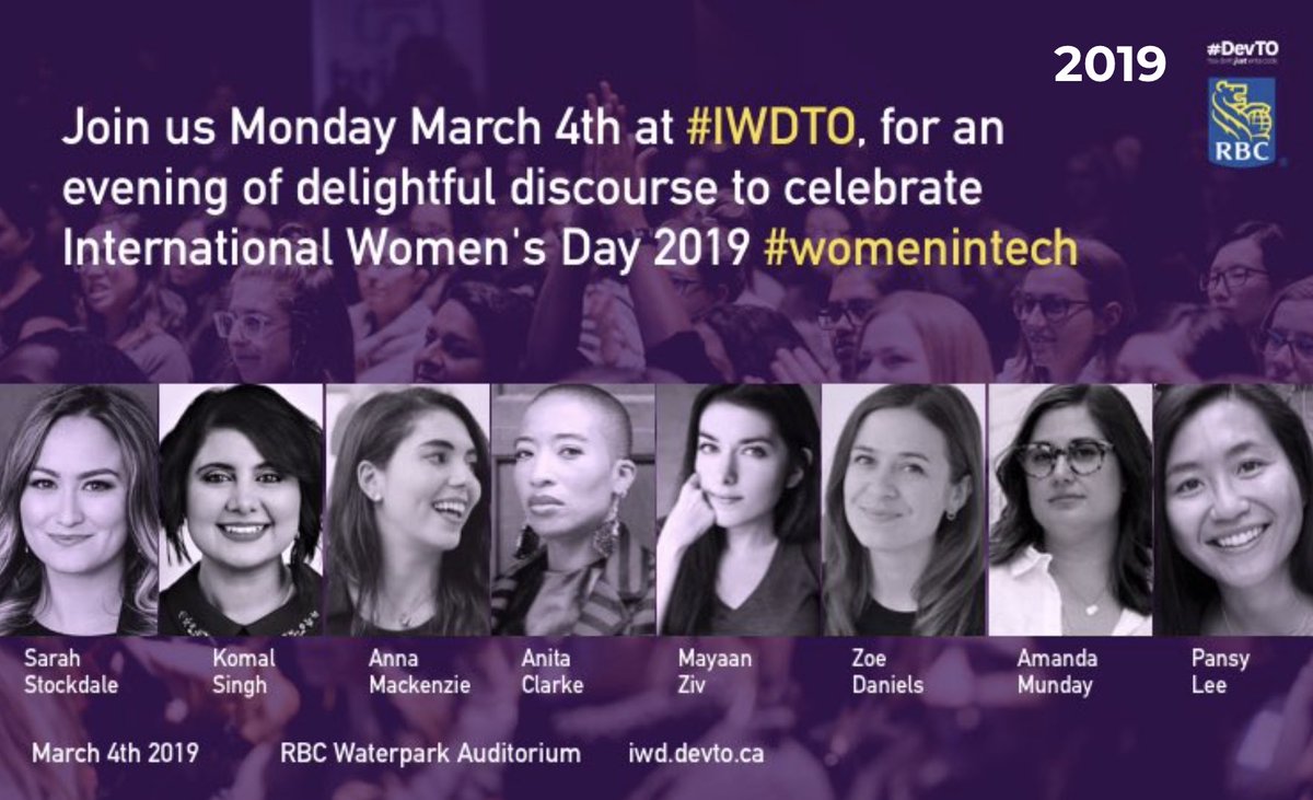 2019 was a big year for #IWDTO, we moved to a new venue and had our biggest array of speakers with @skstock @k0mal_singh @whatsupanna @geekigirl @mayaanziv @zoecodes @amandabella @PansyLee sharing the stage this year! Join us on tomorrow at 5:30pm techto.org/events/techtog…