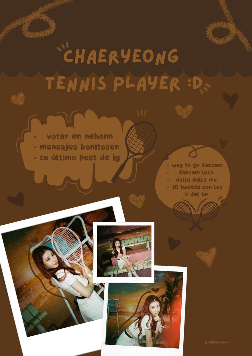allforchaer's tweet photo. — chaeryeong tennis player 🏸

—— nueva dinámica para aumentar los números y el brand reputation! pueden realizarlo cuando quieran <3 https://t.co/Dah5OXyMXW