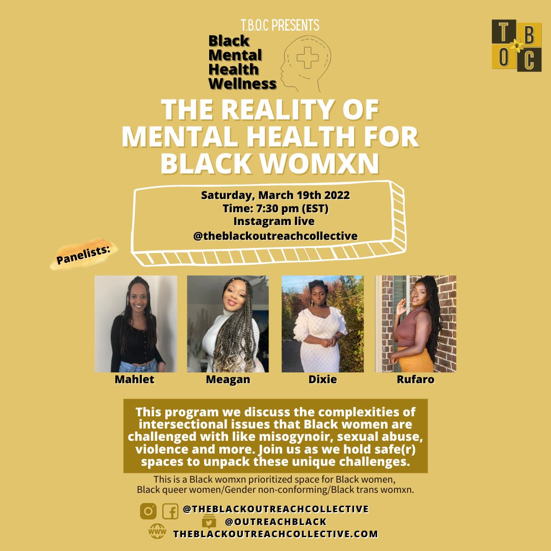 Save the date! Our panelists are bringing to you a program highlighting the reality of mental health for Black womxn!🗣🌱🧠📢‼️ (More details to come about our panelists.) #blackmentalhealthmatters #blackmentalwellness #blackwomenmentalhealthmatters