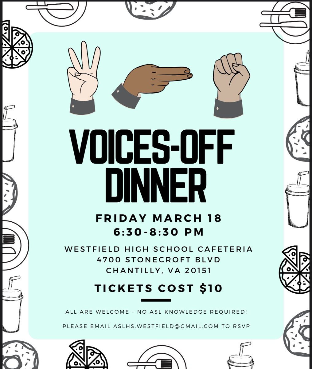 Join <a href="/westfieldaslhs/">ASL Honor Society</a> on Friday, March 18th at <a href="/westfield_hs/">Westfield High School</a> for food, games and ASL! <a href="/NVRCDHHP/">NVRC DHHP</a> <a href="/ASLHS_WS/">ASL Honor Society</a> <a href="/Westfield_Live/">The Westfield Show</a>
