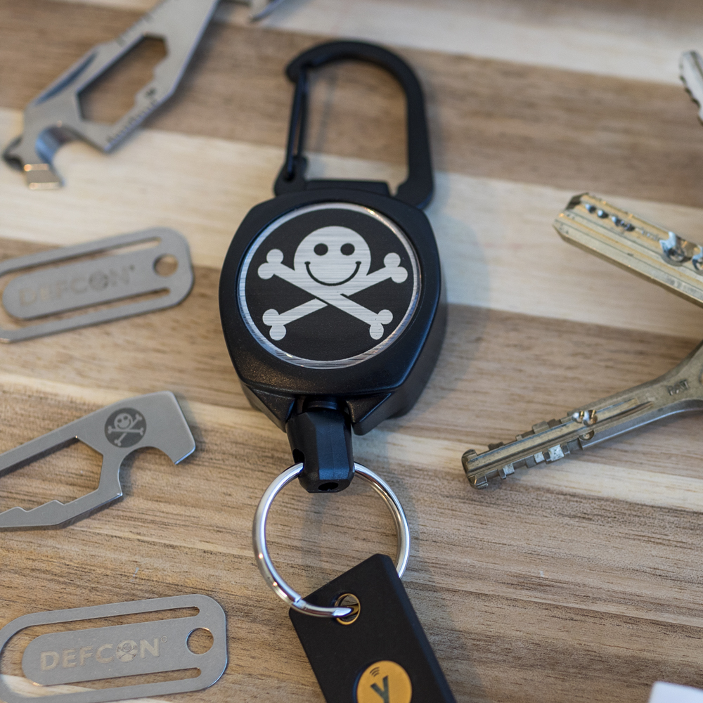 theKeyport's tweet photo. These #DEFCON Jack Mini-Reels sold out fast at #DEFCON29. They have a 24" retractable Kevlar cord & come with a keyring & badge holder. Either one can be removed to suit you. We just got more in stock so get yours now via our virtual @defcon booth here > https://t.co/3dVTULBq7t https://t.co/dIwEU5mcnD