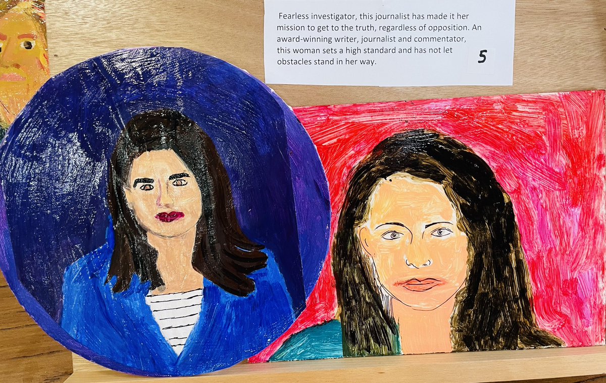 Today I spoke for #InternationalWomensDay  at my son’s school. All the students are neurodiverse. Seriously beautiful kids. They sang “Fight Song”(I cried). They &amp; their teachers give me hope. They did these awesome portraits of <a href="/latingle/">Laura Tingle</a> &amp; me. Thought you’d be chuffed, Laura.