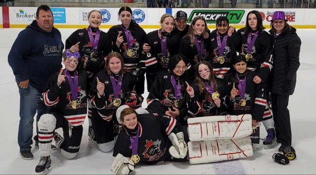 maurcheese's tweet photo. U18 NGHA Champs!  Being on the ice with this crazy crew has been an honour.  You are the kindest, hardest working, fun bunch one could ever ask for.  Keira, Chloe, Kalia, Sequoia, Shanna, Dena, Maddy, Laura, Rosie, Joelle, Sanika, Jade (and Eulalie), you are all amazing! Thank U! https://t.co/HGohDKuPtJ