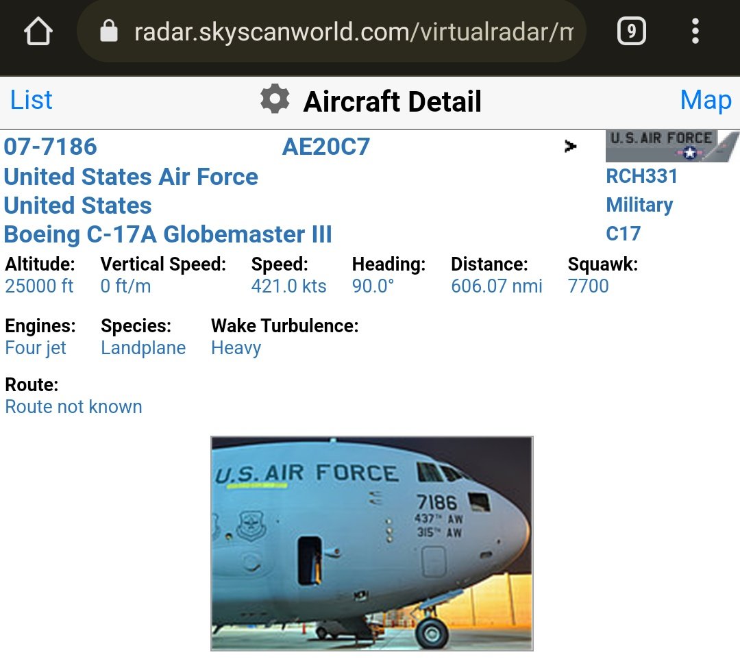 scan_sky's tweet photo. #USAF - Boeing C-17 Globemaster III - 07-7186 - #RCH331

Currently Squawking 7700 Over Czech Republic 🇨🇿

Squawk 7700 Is Reserved For Emergency Situations &amp; Alerts ATC That The Aircraft Is In Distress. 

Departed From Ramstein Air Base 🇩🇪 🇺🇸 &amp; Due Into Rzeszów-Jasionka Airport 🇵🇱 https://t.co/v8suh1fsow