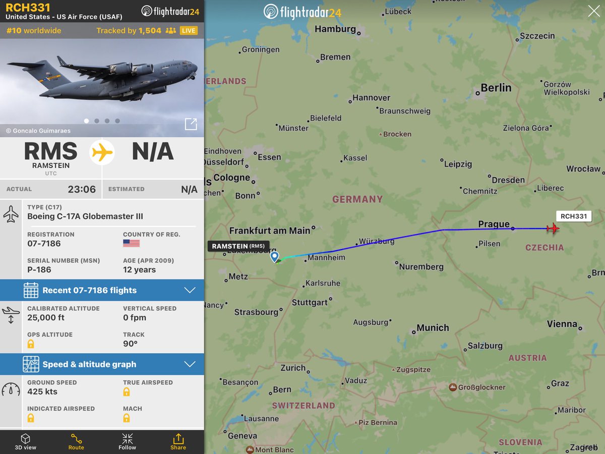 mil_scot's tweet photo. 🇺🇸#RCH331 #Squawk7700 #USAF #Emergency 

Flight from Ramstein 
https://t.co/7IzU5FUG42 https://t.co/hipfXJQ4aO