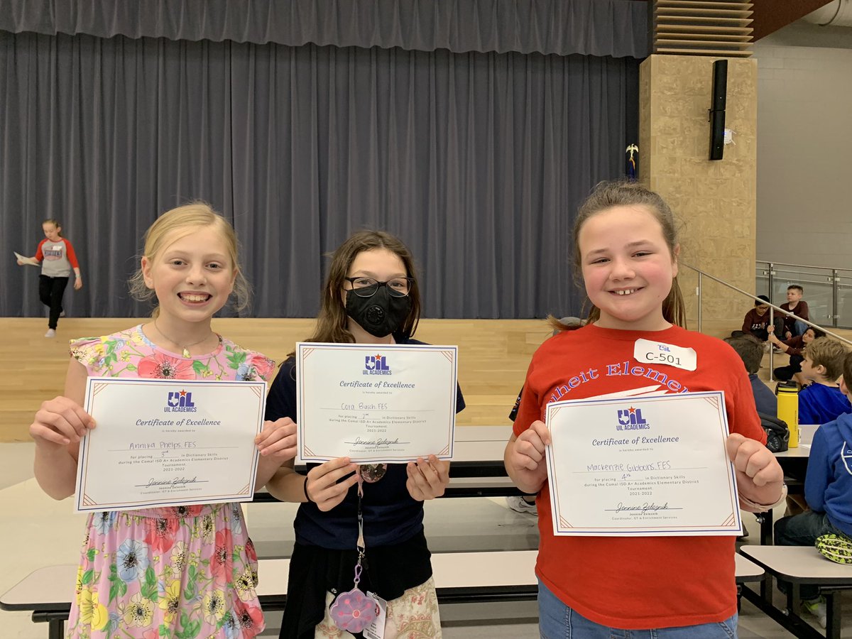 MissStolle's tweet photo. So proud of these ladies for being willing to learn and apply all their strategies in this dynamic contest. They took UIL Dictionary Skill competition by storm. I am one proud coach! S/O to our co-sponsor @julialynnpigg for your help β€οΈππ #UIL #BetterTogether #TeamFES https://t.co/r8zeXueNbk