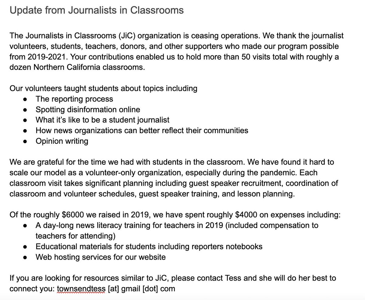 JClassrooms's tweet image. An announcement from JiC: We are ceasing operations &amp;amp; donating remaining funds to the Student Education Reporter Program 

1/
tinyurl.com/jic-announceme…