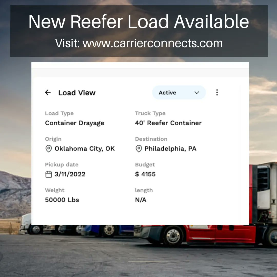 Urgent Quote Request
Truck Type: 40' Reefer Container
Pick Up Date: 3/11/2022
Origin : Oklahoma City, OK
Destination: Philadelphia, PA
For more info: buff.ly/3HOUM37  #logistics #transport #transportation #shipping #trucking #supplychain #freight #cargo #logisticscompany