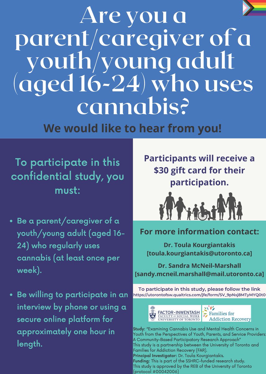 DrKourgiantakis's tweet photo. Are you a parent/caregiver of a youth/young adult (16-24) using cannabis? We want to hear what you think about cannabis use in youth. Participate in confidential interview. In partnership with @FARCANADA
For more information https://t.co/1adHKQMRea
@faymhaRC https://t.co/k1eSLbWLER