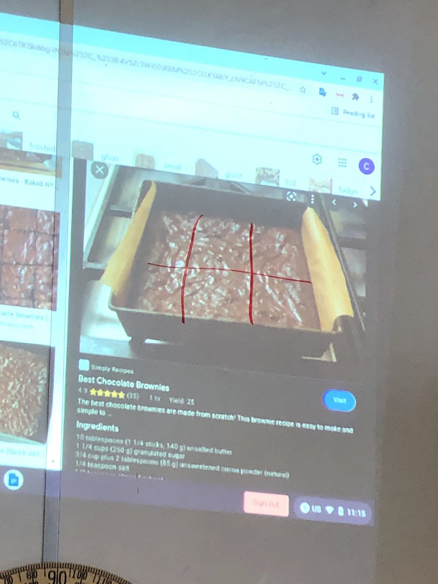 MsGuglielmin's tweet photo. Today we looked at a tray of brownies to compare fractions. We are asking what is bigger..1/3 or 1/6? https://t.co/QIl8tQhOs3