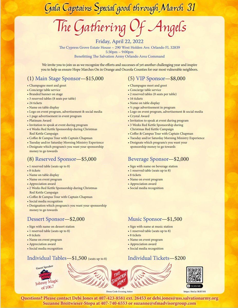 We’re excited to welcome <a href="/JohnnyMagic1067/">Johnny Magic</a> of <a href="/JohnnysHouse/">Johnny's House</a> as our guest speaker for the Fourth Annual Gathering of Angels!  Working together to ensure H❤️PE Marches On in Orange and Osceola counties.  
salvationarmyflorida.org/Gathering-of-A…  for event details, tickets and sponsorships.  ❤️