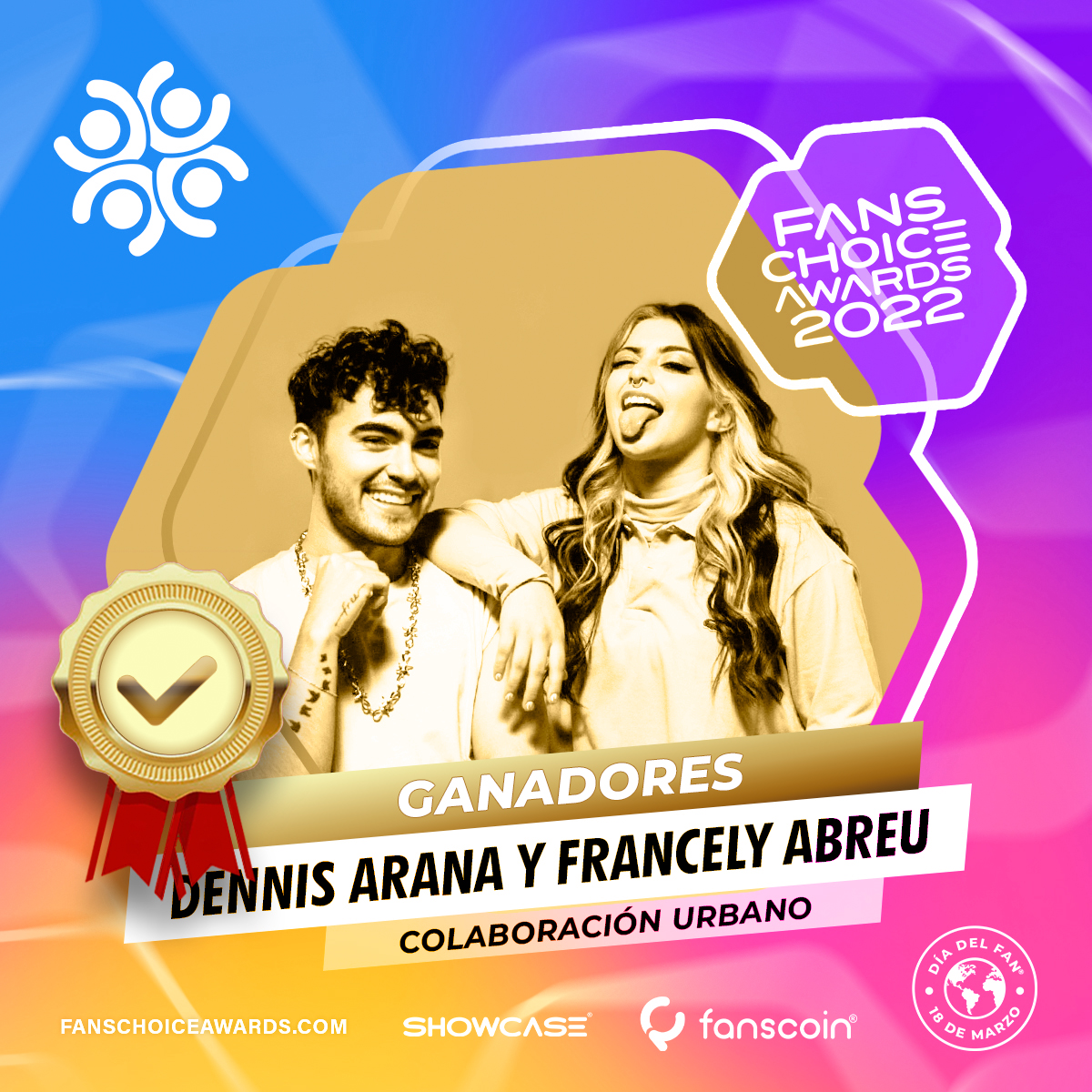 🏆 🥇 Muchas Felicidades a #DennisArana y #FrancelyAbreu <a href="/_DennisArana/">Dennis Arana</a> y @francelyabreu por el triunfo en los Fans Choice Awards 2022 en la categoría #ColaboraciónUrbano. 

#FCHA2022 #FansChoiceAwards2022 #ElPoderDeLosFans #LosPremiosDeLosFans @fanscoinoficial <a href="/showcasemx/">𝗦𝗛𝗢𝗪𝗖𝗔𝗦𝗘 ®</a>