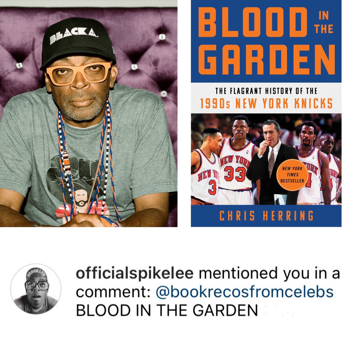 Spike Lee hit us up to let us know he’s reading “Blood in the Garden” by @Herring_NBA 
#BookRecosFromCelebs #read #book #reading #author #knicks #bloodinthegarden #spikelee #newyorkknicks #chrisherring #blackexcellence #nyk #dotherightthing #da5bloods #shesgottahaveit