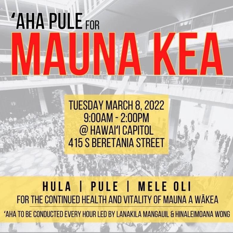 oha_hawaii's tweet image. Tuesday, March 8, from 9am to 2pm. Pule at the CAPITOL for the continued health and protection of our mountains, fresh water sources, our ocean, and for clean air.
#protectmaunakea #kapualoha  @oiwitv