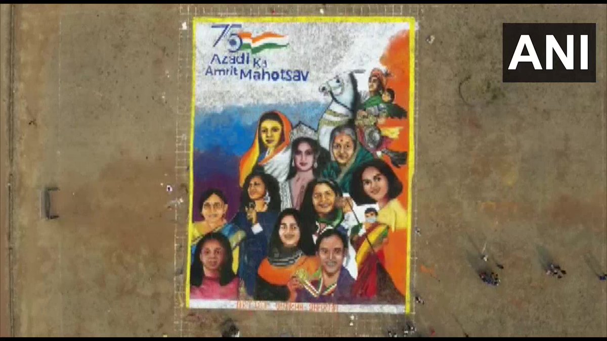 ANI's tweet photo. Indore, Madhya Pradesh | Rangoli artist Shikha Sharma made 12 thousand square feet of rangoli on the eve of International Women's Day

We completed this rangoli in two days. On the occasion of Women's Day, we made this rangoli displaying women empowerment: Shikha Sharma (07.03) https://t.co/E7oBMtipg3