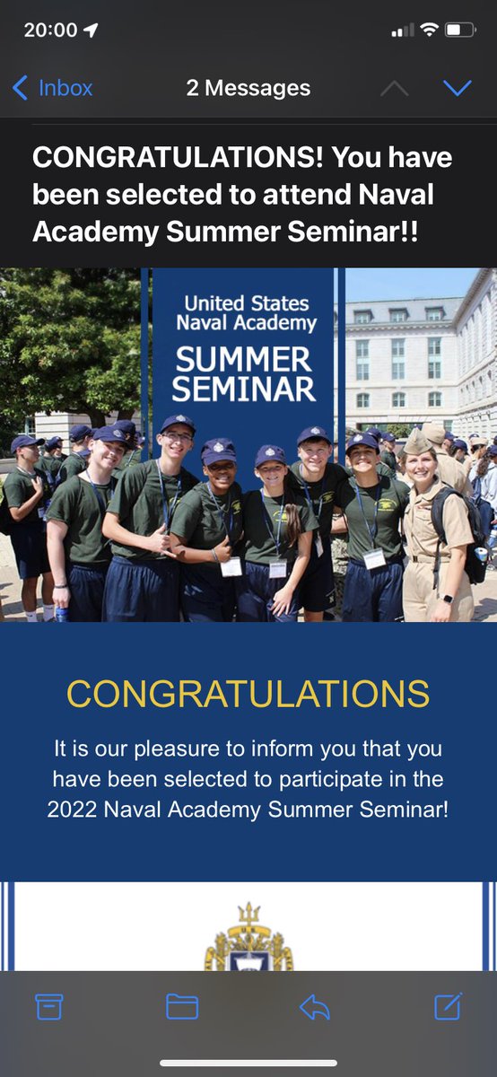 I’m honored to be selected for the Naval Academy Summer Seminar in Annapolis, Maryland this June.