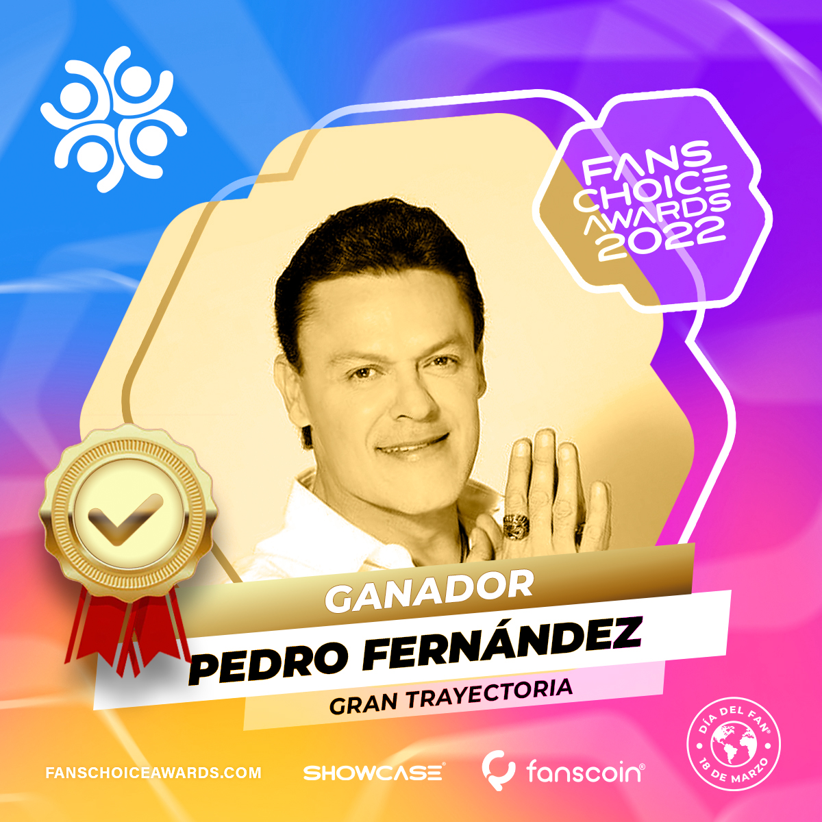 fchamx's tweet photo. 🏆 🥇 Muchas Felicidades a #PedroFernández @pedro_fer por el triunfo en los Fans Choice Awards 2022 en la categoría #GranTrayectoria. 

#FCHA2022 #FansChoiceAwards2022 #9ªEmisión #ElPoderDeLosFans #LosPremiosDeLosFans #FCHA @fanscoinoficial @showcasemx @feerestrellamx #Premio https://t.co/Mhsl4BtJyH