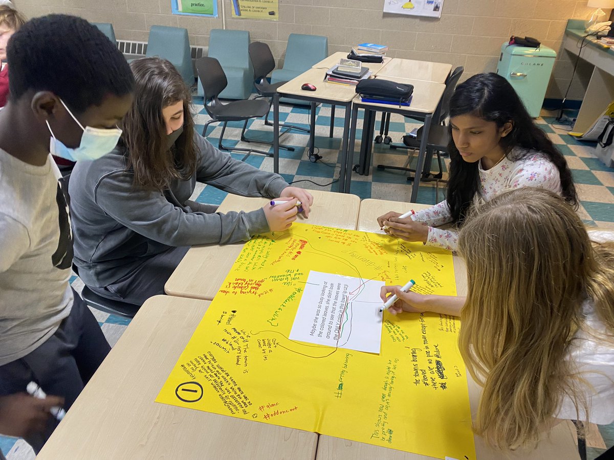 katiemseymour's tweet photo. Today we read Jacqueline Woodson’s short story “Main Street” and used a silent discussion protocol to analyze key passages #collaboration #VOGC https://t.co/cVi4Sog1mb
