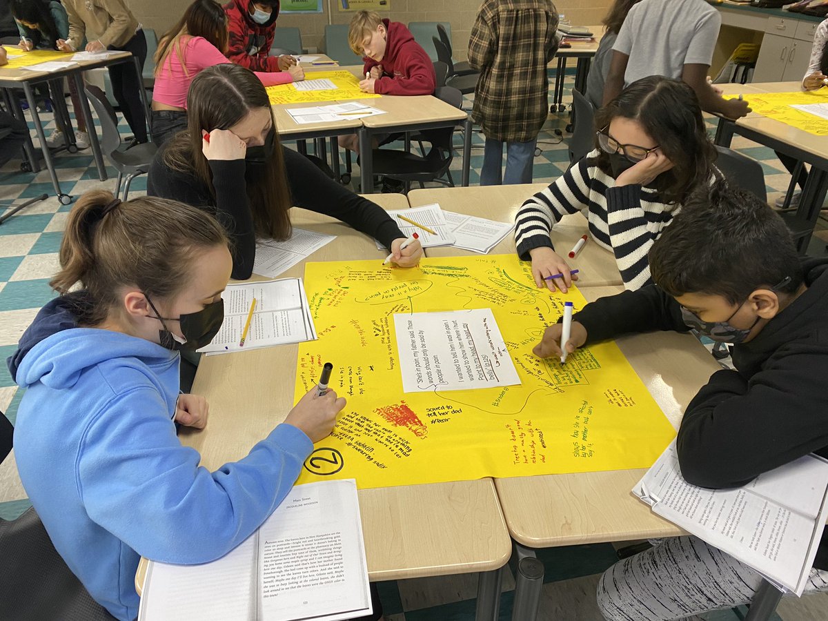 katiemseymour's tweet photo. Today we read Jacqueline Woodson’s short story “Main Street” and used a silent discussion protocol to analyze key passages #collaboration #VOGC https://t.co/cVi4Sog1mb