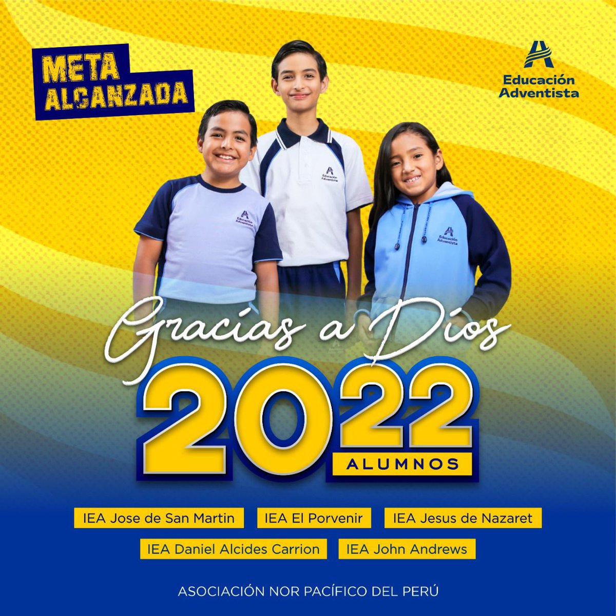 Estamos felices por haber alcanzado la meta de 2022 alumnos matriculados en los colegios Adventistas de nuestra ASEANoP. Gracias a Dios por el privilegio de llevar esperanza a más familias.♥️🙏💪😃 🎉📚
#2022enel2022
#ASEANoP
#ColegioSeguro #CalidadAcadémica #EducaciónAdventista