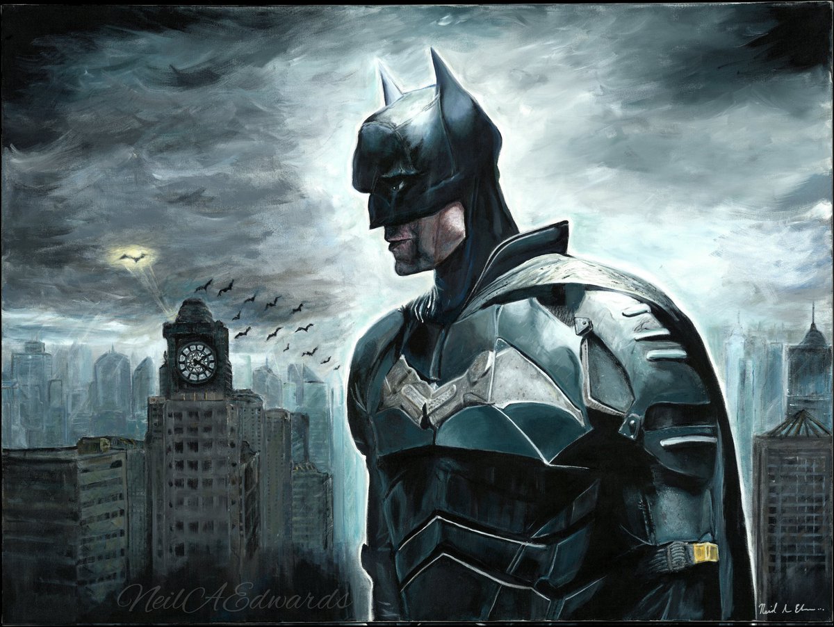 GenesisLXG's tweet photo. New Piece Inspired by Matt Reeves "The Batman" Titled "World's Greatest Detective" 36x48 Oil and Acrylic. Dm for info. Prints will be available on  3/5/2022 #thebatman #nba #gothamcity #mattreevesthebatman #robertpattinsonbatman #luxurybeginswithart  https://t.co/rsd9qNIHQo https://t.co/wq9kKghk8p