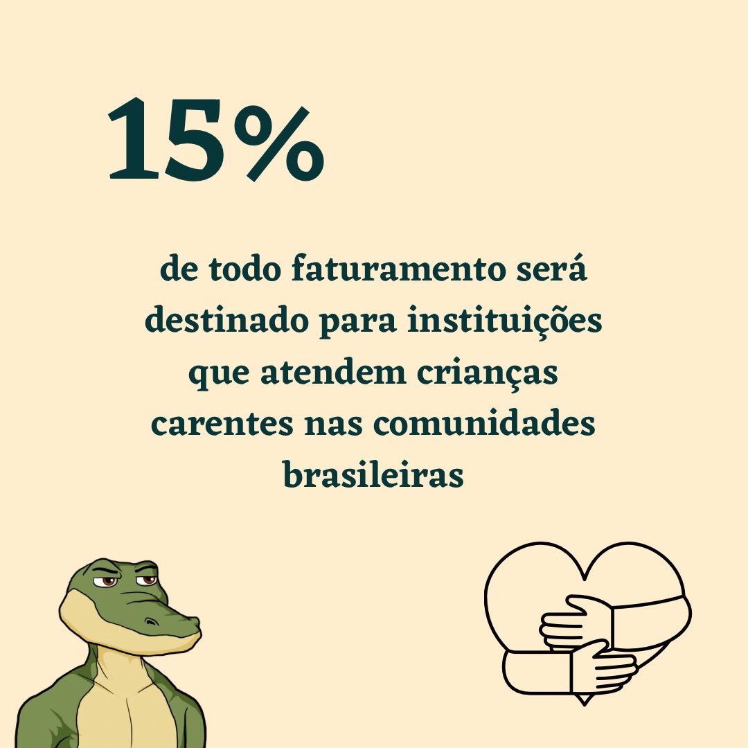 CrocodiloNFT's tweet photo. Ainda estamos estudando a instituição parceira para destinar nossa verba, abriremos também um portal da transparência.

Com essa iniciativa, tentaremos realizar sonhos de crianças que vivem em condições precárias nas comunidades brasileiras.

#crocodiloelegantenft https://t.co/azGBJSbb77