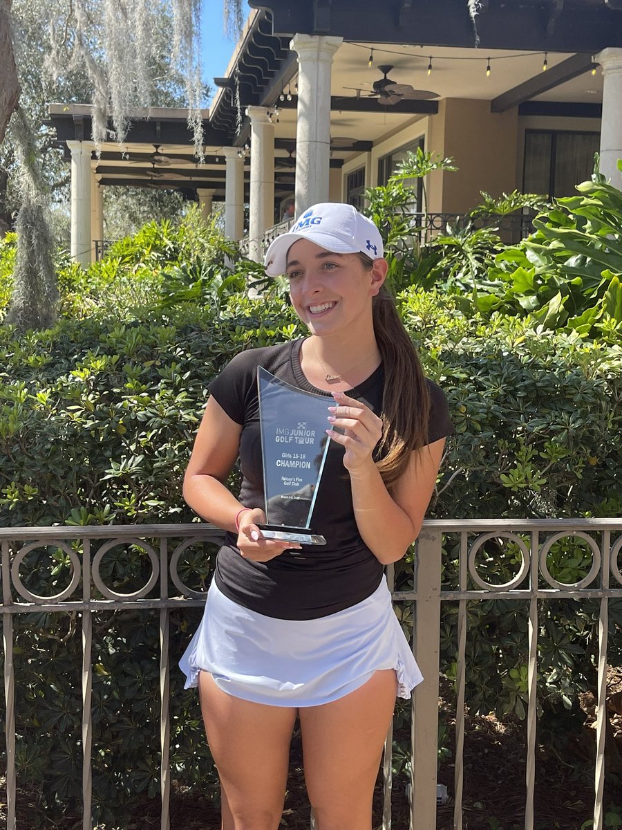 IsabellaCioe's tweet photo. I want to thank my coaches at @IMGAcademy Golf, my family and my friends for all for their support. It was great to be back in the winners circle at the IMG Junior Golf event yesterday at @FalconsFireGC! @kevincraggsgolf @ccioe @johncioe @AriannaCioe @CioeChase @PingTour https://t.co/qoQ4pnZXhq