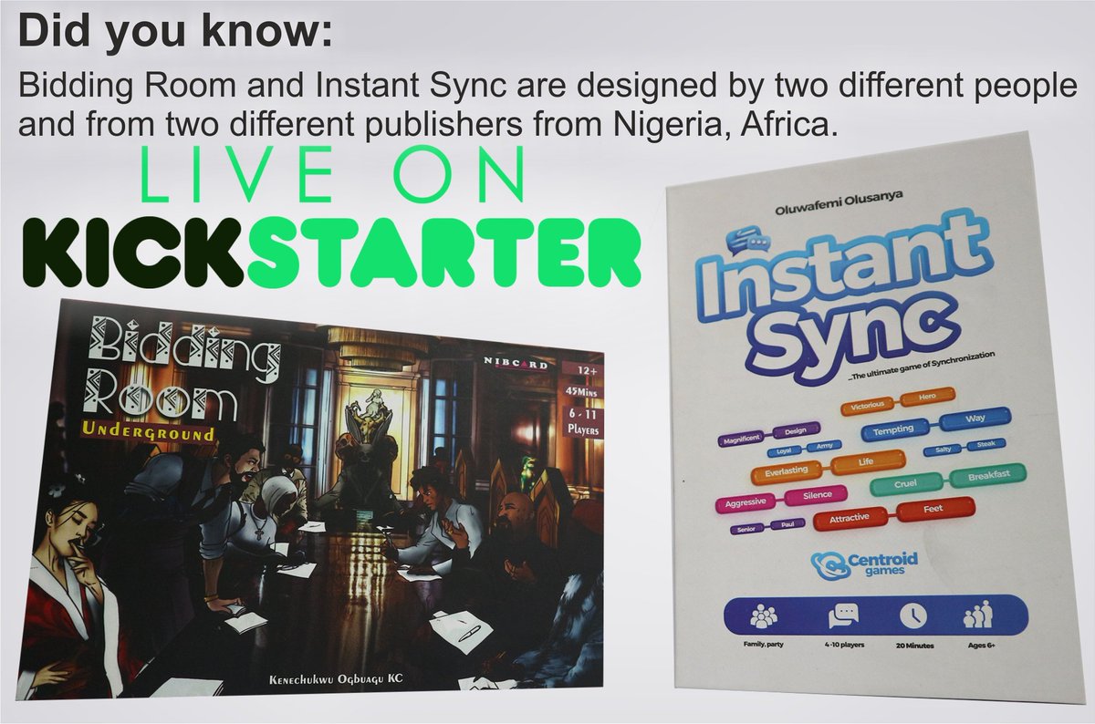 nibcardgames's tweet photo. Hi Game Enthusiasts;
Our campaign to introduce 2 African Tabletop Games is ongoing on #Kickstarter.
Please check it out https://t.co/XMHhVnSpyl
We can't wait to see our games on your tablesโบ๏ธ๐๐ฝ
#ProjectWeLove #ABConBundle #tabletopgaming #BoardGameGeek #DiceTowerWest #Games https://t.co/fikdXJEM0m