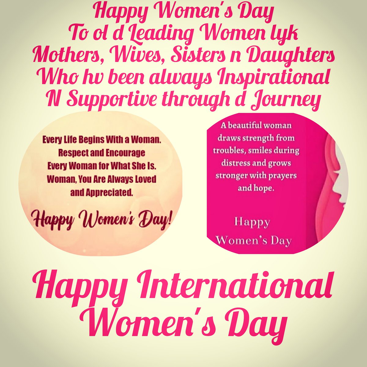 Nusrat114's tweet photo. No relatn is complete widout a Women in dis World.
She plays a role of a "Loving Mom"...
A "Caring Sister"...
An "Understanding Wife"...
And a "Lovable Daughter"...
U hv everything in u n datz d reason y d World is Celebrating u ✌️ https://t.co/JQseX6TWKW