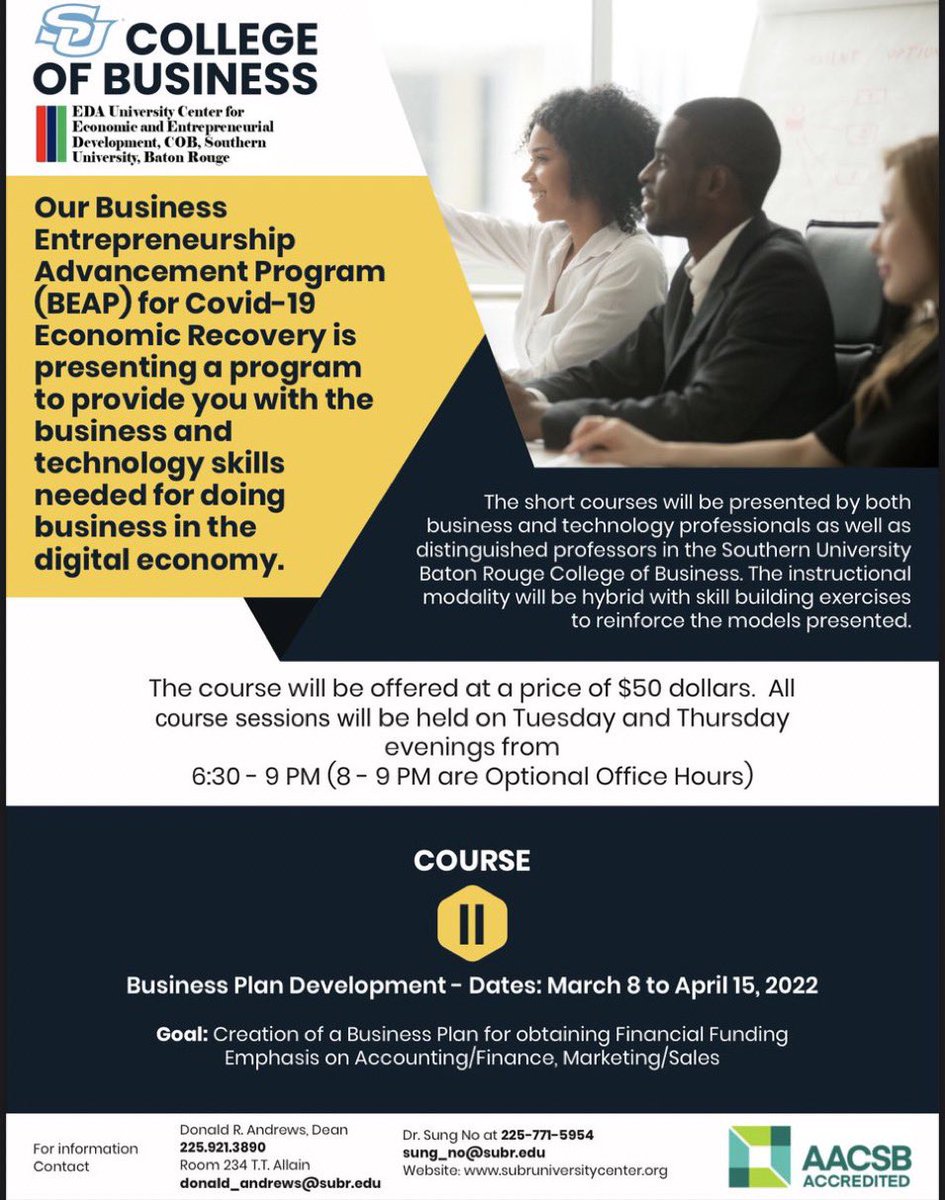 Need a business plan but don’t know where to start? Take advantage of this opportunity <a href="/COB_SUBR/">College of Business</a>. Scholarships are available! The sessions are hybrid, which allows you to attend from anywhere. See the flyer for details. #businessplan