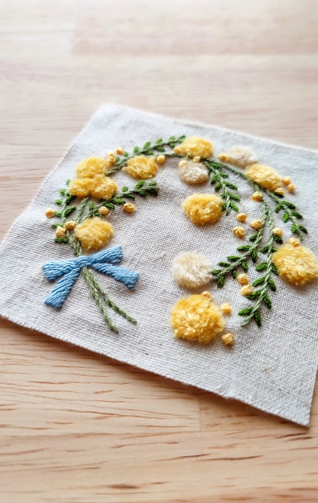 ミモザの日 #刺繍 ターキーノットステッチとフレンチノットステッチの