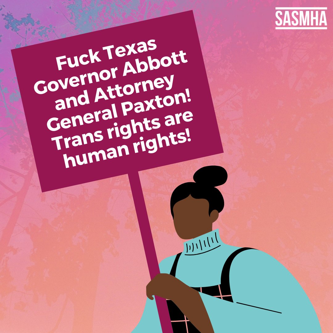 SASMHA (@southasiansmh) on Twitter photo These past couple weeks have been painful as TX leaders continue a series of coordinated attacks against the most marginalized members of our communities. We unequivocally oppose the policies of <a href="/GovAbbott/">Greg Abbott</a> & <a href="/KenPaxtonTX/">Attorney General Ken Paxton</a>. You can help #protecttranskids by donating to <a href="/TransTexas/">TENT</a>. These past couple weeks have been painful as TX leaders continue a series of coordinated attacks against the most marginalized members of our communities. We unequivocally oppose the policies of <a href="/GovAbbott/">Greg Abbott</a> & <a href="/KenPaxtonTX/">Attorney General Ken Paxton</a>. You can help #protecttranskids by donating to <a href="/TransTexas/">TENT</a>.