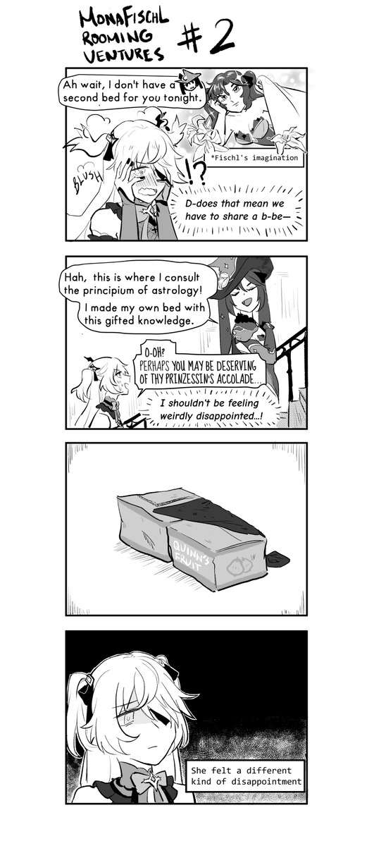 lezzcargot's tweet photo. [monafischl] just something for fun about them being dumb (mostly mona) and gay (mostly fischl) roommates, will probably draw more very irregularly https://t.co/yaxh5pawQi
