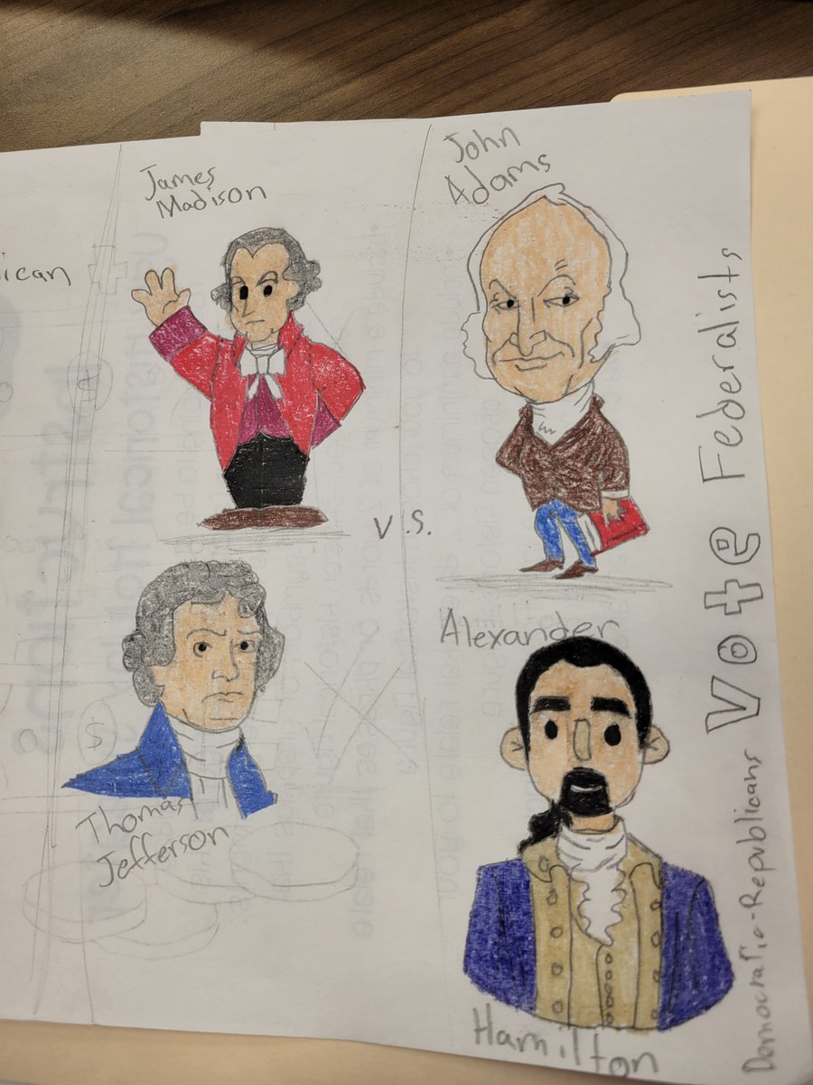 kristenwilton's tweet photo. Here are some of our Founding Fathers, courtesy of one of my 8th graders. What do you think of his rendition of #hamilton, @Lin_Manuel? @Pispiza and I thought he looked rather familiar! #TalkLessSmileMore #RoomWhereItHappens #NotThrowingAwayMyShot #TheStoryOfTonight #AHam https://t.co/LdaMcLOeEH