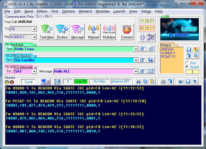 JA0CAW's tweet photo. NO-44 (PCSAT) 02:08 UTC  1K2 Packet ON over Japan #pcsat #aprs #amsat https://t.co/FNJVjsm0Zc