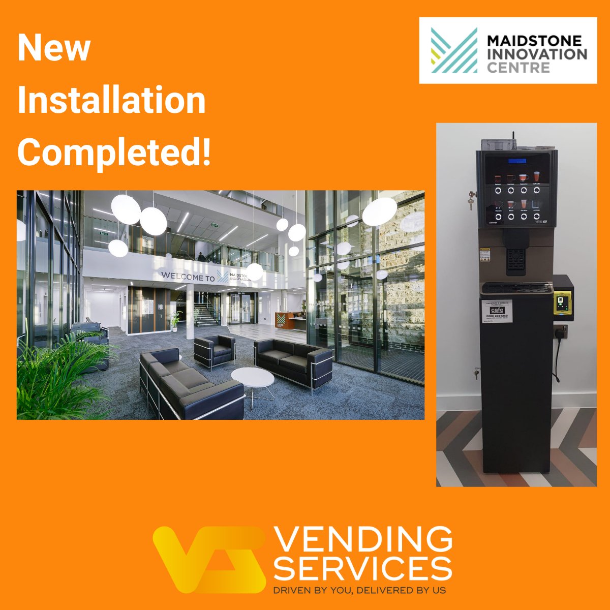 Another new installation to report on, this time at the Maidstone Innovation Centre.  We put in a Coffetek Vitro S1 with Nayax VPos. Want to find out more about our vending solutions, get in touch today!  bit.ly/2VZfmeY #coffee #maidstone #healthyvending #vending