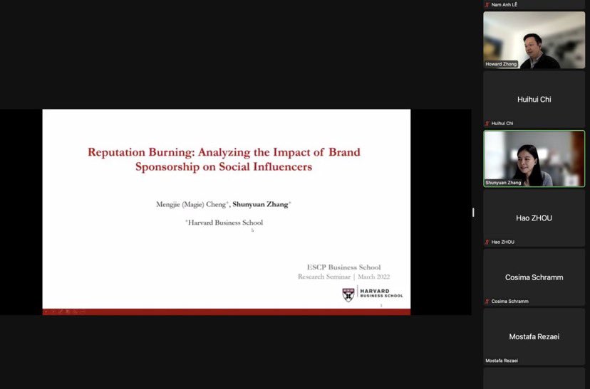 Very happy to have Professor Shunyuan Zhang from <a href="/HarvardHBS/">Harvard Business School</a> present her recent work on the impact of brand sponsorship on social influencers in our IOM Research Seminar Series at <a href="/ESCP_bs/">ESCP Business School</a> . Look forward to more inspiring talks in this seminar series!