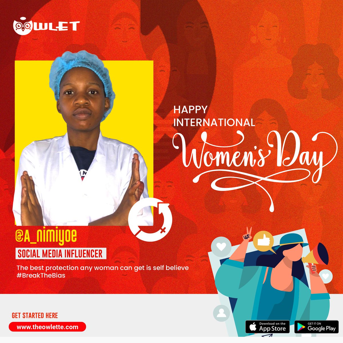 Its international women's Day and as usual the champion Owlet joined the world in celebrating Women's Day.

However, one of @theowlette team @A_Nimiyoe, who is also an influencer says 'The best protection any woman can get is self believe'

#OwletIWD
#BreakingTheBias