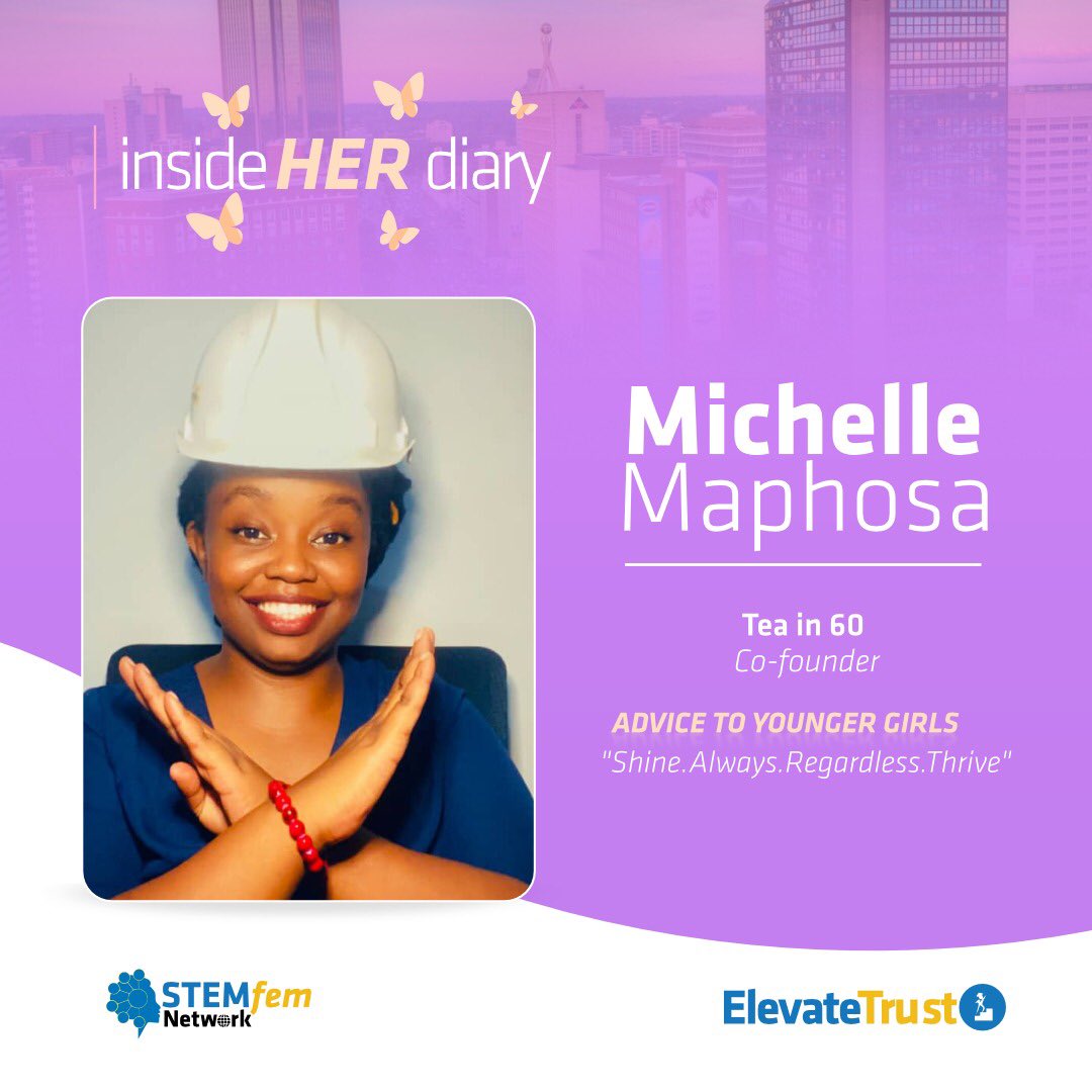 STEMfemzim's tweet photo. Day 8🗓of #InsideHerDiary📔

Meet Eng. Michelle Maphosa👷🏽‍♀️ 🏗aka “Sibo the Civil Engineer”
She is the co-founder of Tea in 60, a community-driven platform for Zimbabwean women and girls in STEM🧪💻🛠🧮.

Thank you for being a role model to aspiring female engineers✨ https://t.co/WXDYOQMaaW