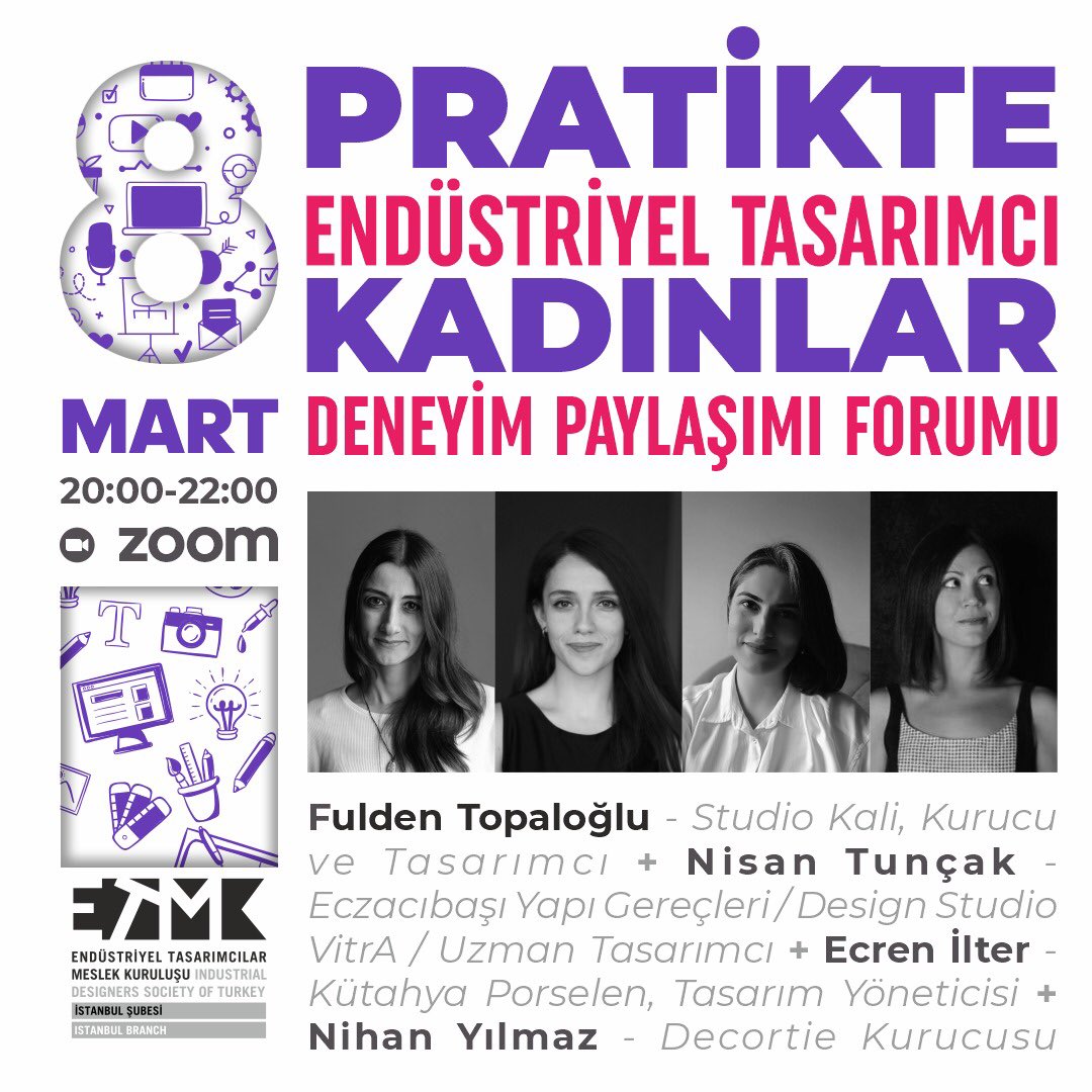 etmkistanbul's tweet photo. #8Mart #ETMKIstanbul deneyim paylaşımı forumumuza 
#endüstriyeltasarım #ürüntasarımı ile ilgili çalışan, üreten, düşünen herkes davetlimizdir. 
Kayıt: https://t.co/z1r2lP5u3r
 #DünyaEmekçiKadınlarGünü #InternationalWomensDay https://t.co/Ha0QT5reOy
